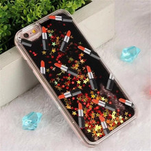 Fashion lipstick hard plastic Stars Liquid quicksand back cover Shell for iphone 5s /6 6s 4.7inch /6 6s plus 5.5inch phone cases
