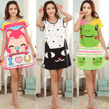 Great Cute Women s Cartoon Polka Dot Sleepwear Pajamas Short Sleeve Sleepshirt 2MY2 4PW5