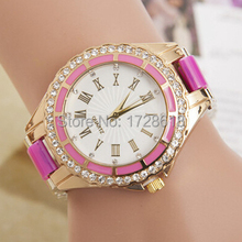 El nuevo ocio moda para mujer del reloj del silicón 2015 espejo de mármol del cuarzo del silicón del reloj escala roma diamante