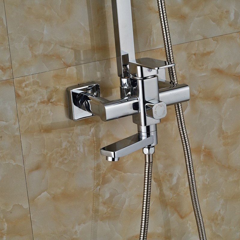 Bright Chrome Wall Mount Square Adjust Height Shower Mixer
