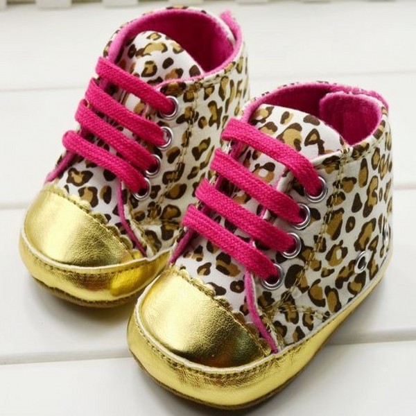 Cute Baby Girl Infant Toddler Leopard Gold Crib Shoes Walking Sneaker