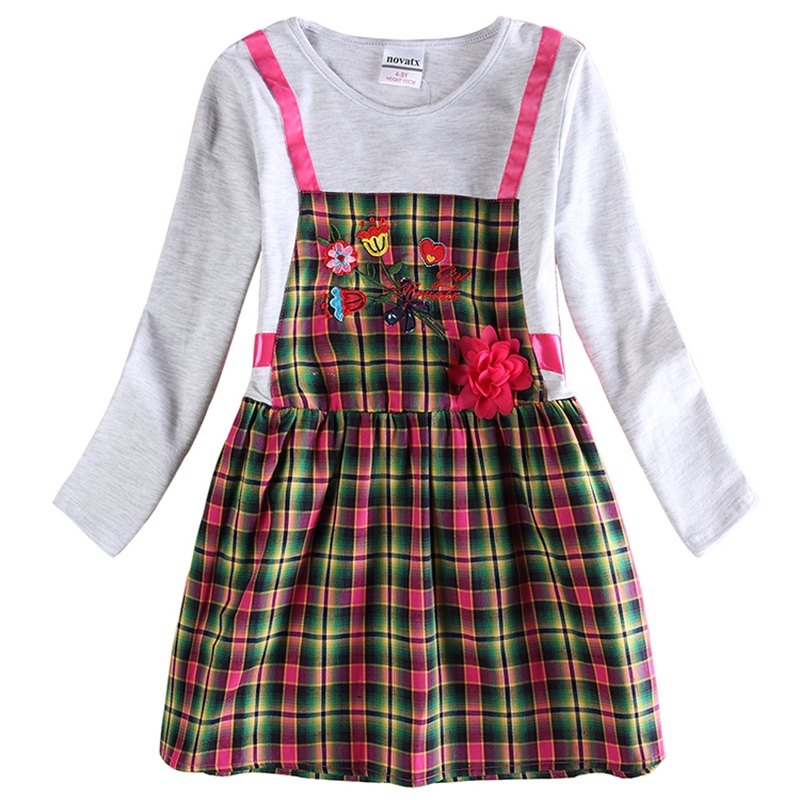 2015 new arrival children clothing girls dress flowers embroidery long sleeve casual dresses kids clothes girls clothing H6638