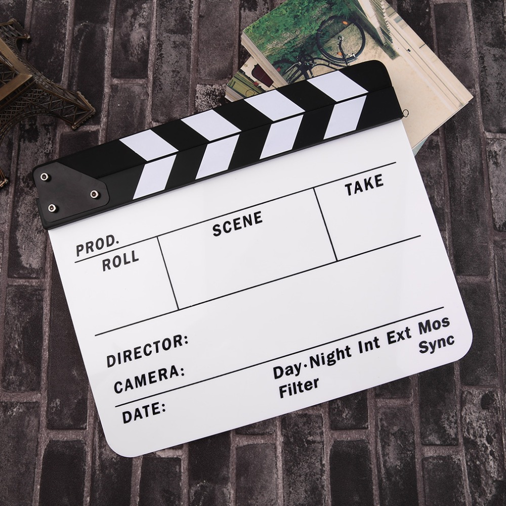 Professional Acrylic Clapperboard TV Movie Film Clapper Board Director Video Scene Action Slate Clap Cut Prop Clapperboard New