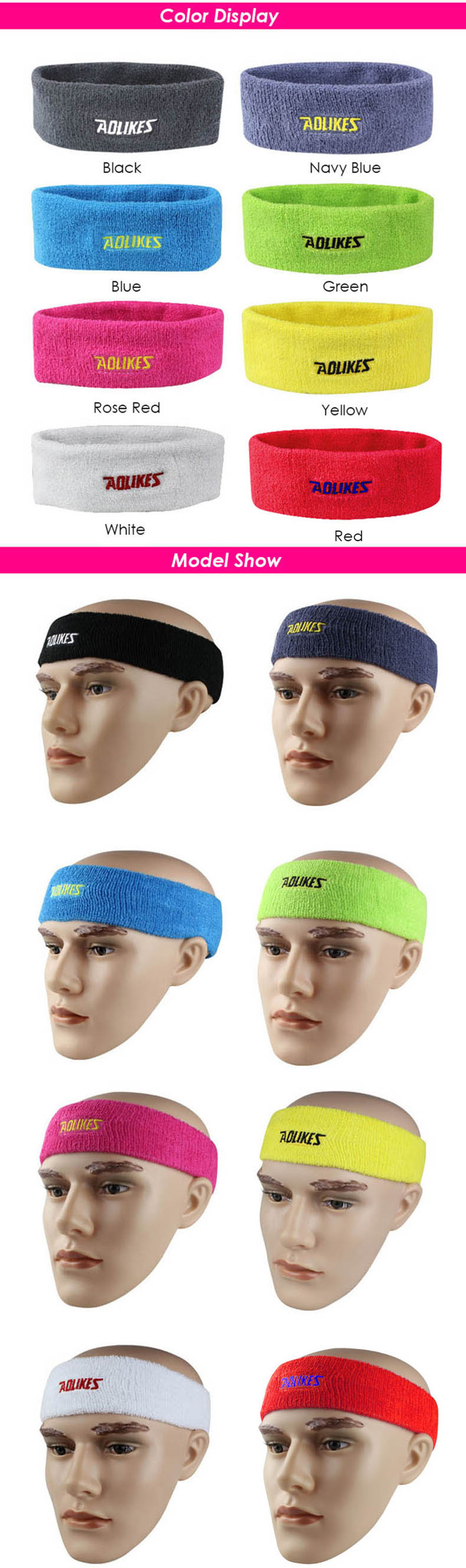 Description Picture 5 of itemAOLIKES High Quality Cotton Sweat Headband For Men Sweatband women Yoga Hair Bands Head Sweat Bands Sports Safety
