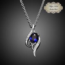 2015 New 925 Sterling Silver plated Vintage elegant streamlined  pendants and necklaces for women fashion jewelry blue white red
