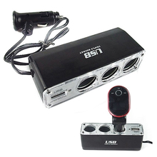 12V 3 Way Car Cigarette Lighter Power Spliter Sockets USB DC Adapter Charger 4J8H