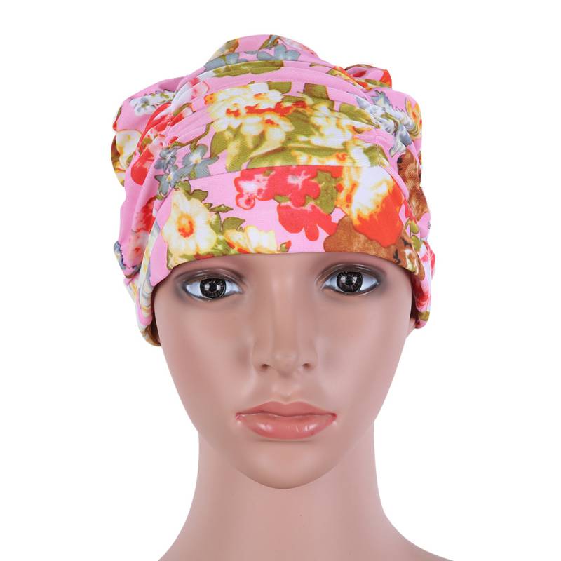 2020 Women Swimming Cap Long Hair Printed Polyester Flexible Elastic