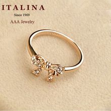 New 2015 Fashion ITALINA Jewelry 18K Champagne Gold Plated AAA Cubic Zircon Diamond Bow Ring For