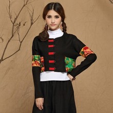National trend short jacket 2015 autumn and winter women s fluid linen color block short design