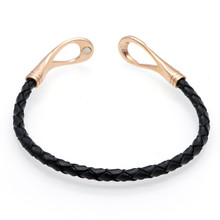 Fashion Cross Leather Bracelet Clasped Black Knit Woven Leather Bracelet Jewelry Male / Female Charm Bracelet