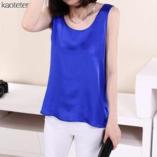 100% Pure Silk Women Blouses 2016 Summer Brand New Casual Blouse Loose OL Sleeveless Blusa Feminina Tops Shirts XXXL Cany Color