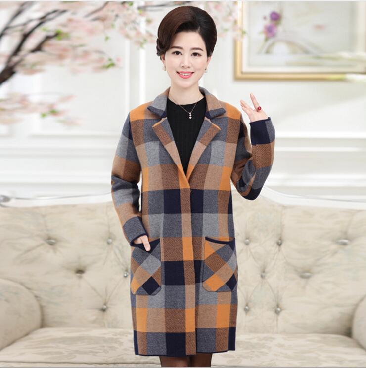2016 fashion middle aged women font b tartan b font clothing long coat jacket autumn winter