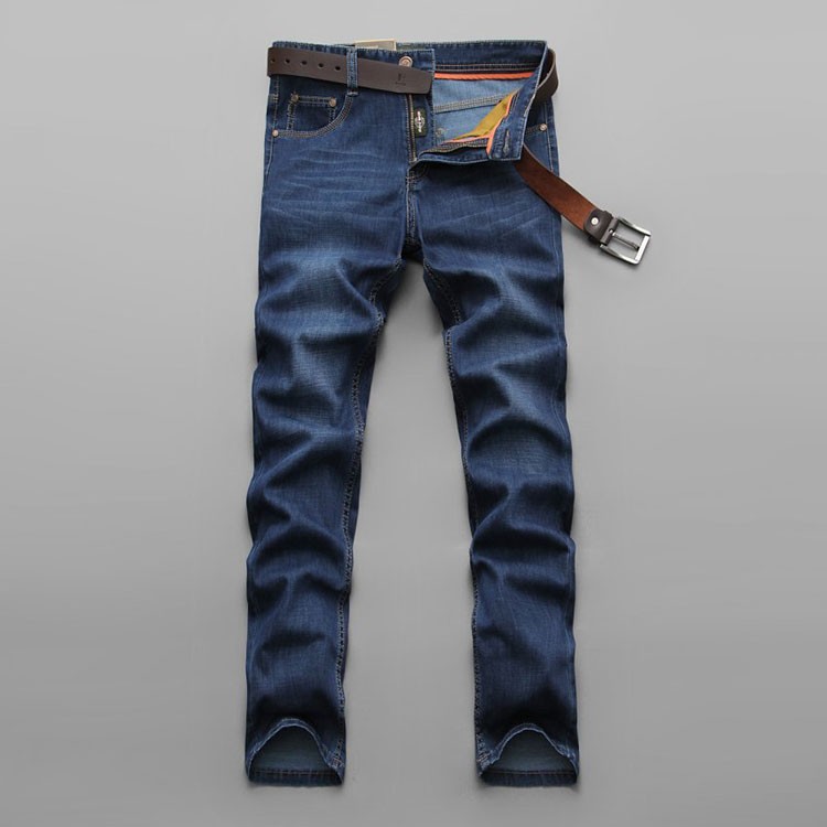 2015 Blue Autumn Mens Jeans Formal Blue Loose Long Small Elastic Straight Jeans Male Pant Famous Plus Size NIAN JEEP 30~42 7923
