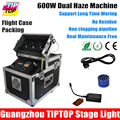 TIPTOP 600W Dual Flightcase Fog Machine Water Based Fog Oil Rolling Wheels Triple Blowing Fan LCD