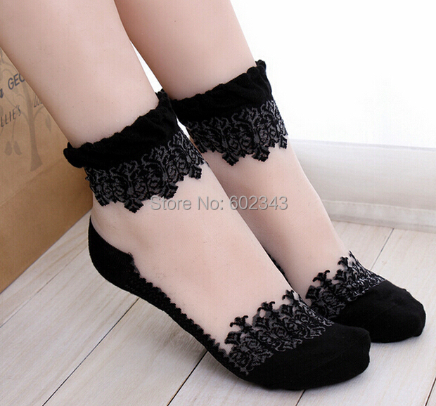 Hot sales Colorful Ultrathin Transparent Beautiful Crystal Lace Elastic Short Women Socks Calcetines Pink Sock for