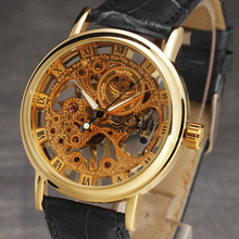 Men s Gorgeous Ultra thin Golden Hollow Carve Dial Luxury Mechanical Clock Watch 5V87