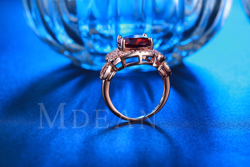 MDEAN Rose gold plated ring jewelry Red gem inlaid big AAA Zircon diamond Engagement Bague Bijoux Luxury Accessories MSR241