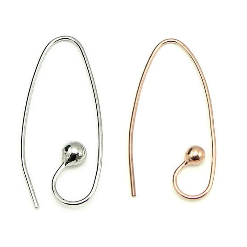 27*13*0.8mm 925 Sterling Silver Fashion Ball Ear Wire Hooks Earring Findings  With Ball End-50pairs