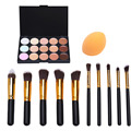 10PCS Makeup Brushes 1pc Sponge Puff 15 Color Concealer Palette Set Eyeshadow Foundation Brush Set