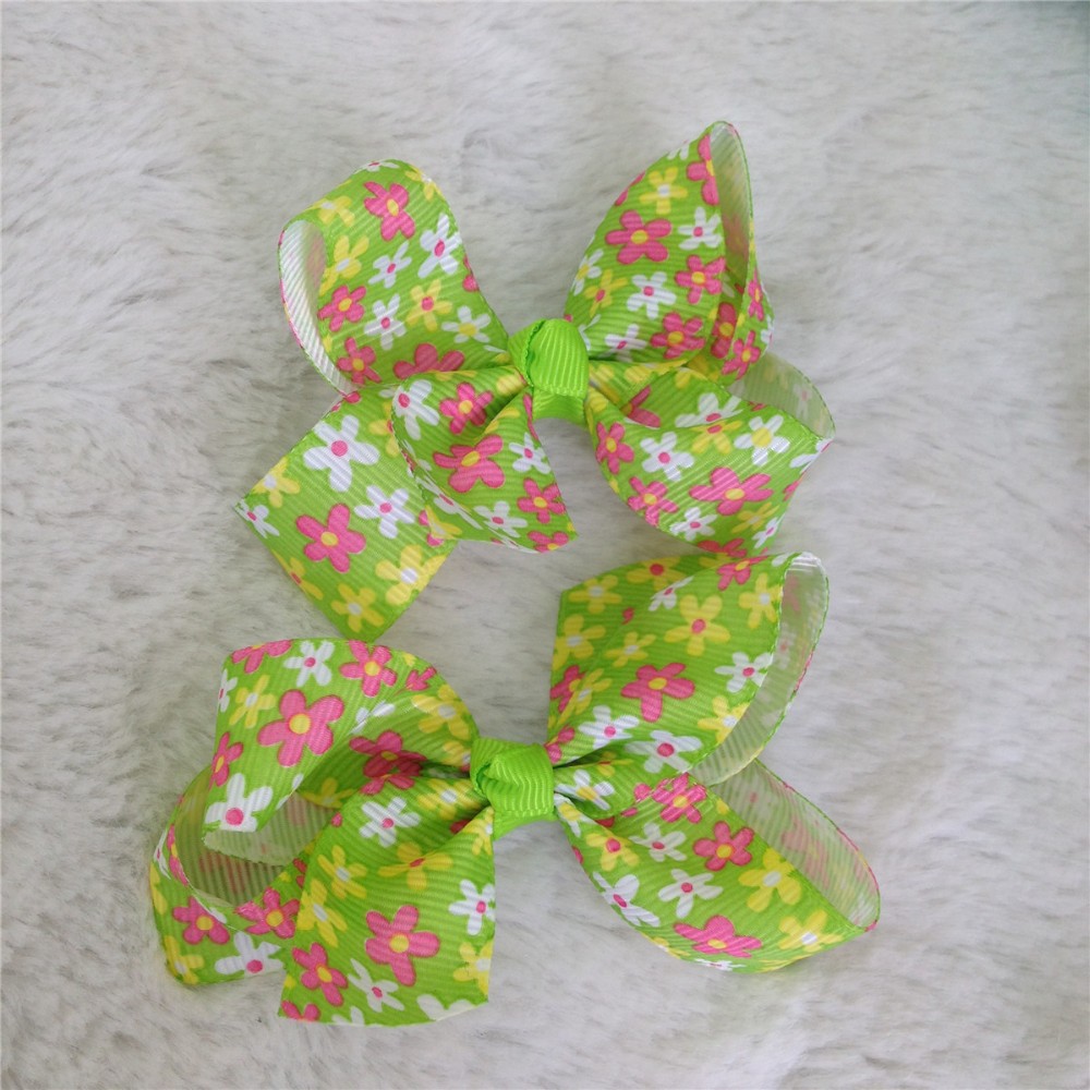 3.5 Flower Pattern Ribbon Hair Bows With Clip,Hair Bows With Flower