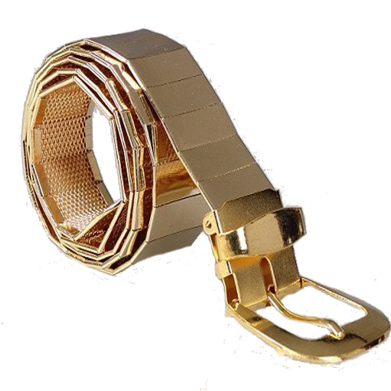 2016 Men Cool Belt Fashion Gold Alloy Sheet Connect Pin Buckle Pant Strap Hollow Grid Solid ...
