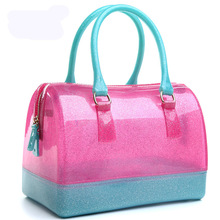 Free Shipping Box Package Colorful Cany Color Jelly Transparent Silicone Boston Tote Bags Pillow bolsas women messenger handbags