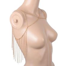 Fashion Women Punk Gold Shoulders Chain Necklace Body Jewelry Bridal Silver Chain Harness Tassel Double Shoulder