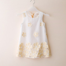 2016 Girls new summer fashion street style dress children’s clothing baby girl A-line Flower petals Lace Organza vest dress