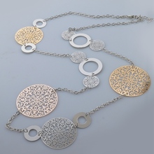 Vintage Long Statement Necklace Real Gold Silver Plated Round Flower Women Necklaces Pendants Fashion Jewelry SNE150001