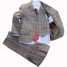 Kids Blazers jackets set for Boys Wedding dress Branded Plaid tuxedos for children Formal suit terno infanti Boys Blazers suits
