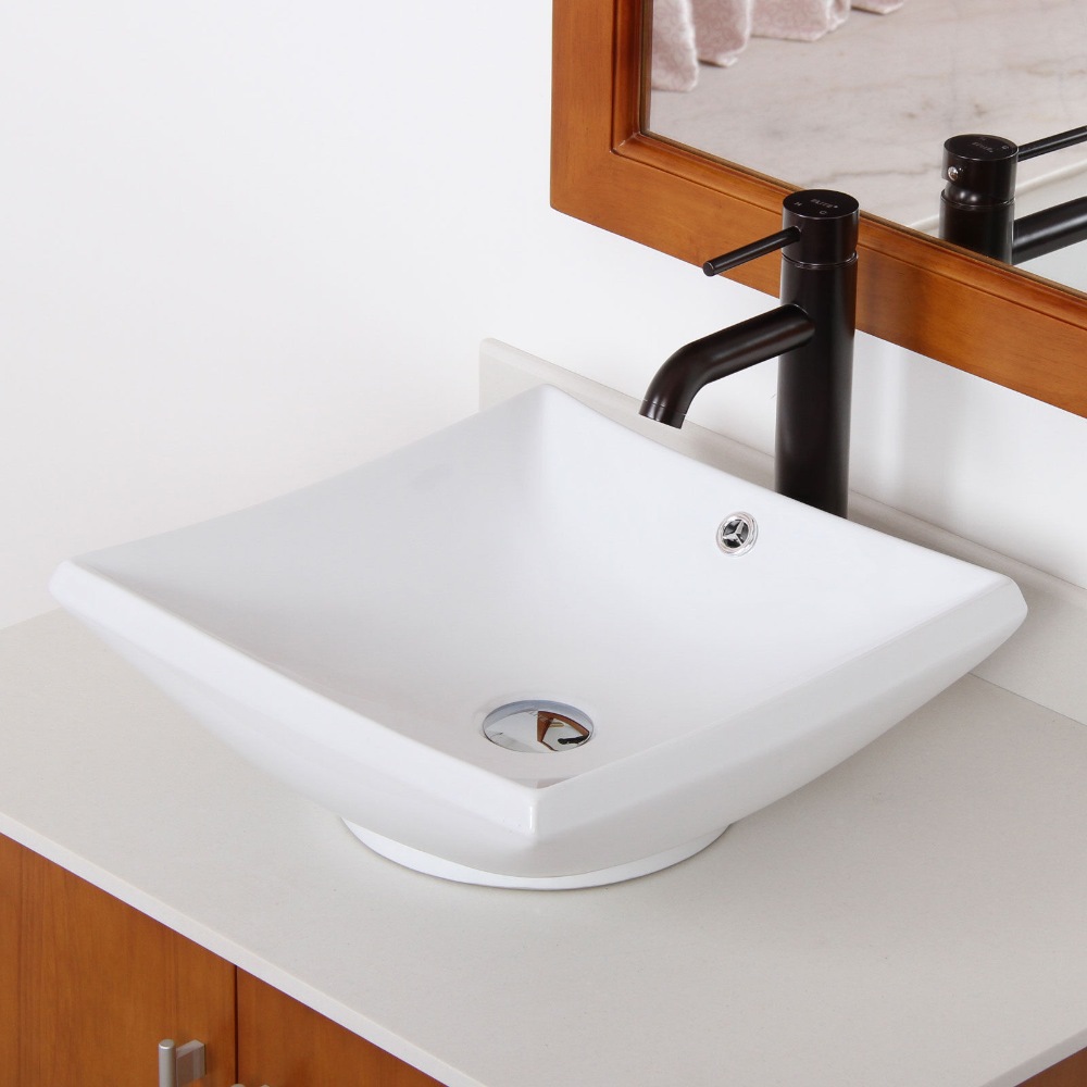 Bathroom Square Ceramic Porcelain Vessel Sink & Oil Rubbed Bronze ...
