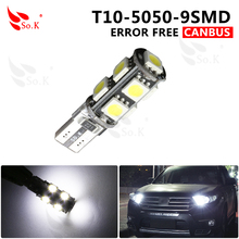 High Quality T10 9SMD 5050 CANBUS 9 smd DC 12V Error Free 9led 194 168 192 W5W Car LED Light Interior Bulbs Wedge Lamp White