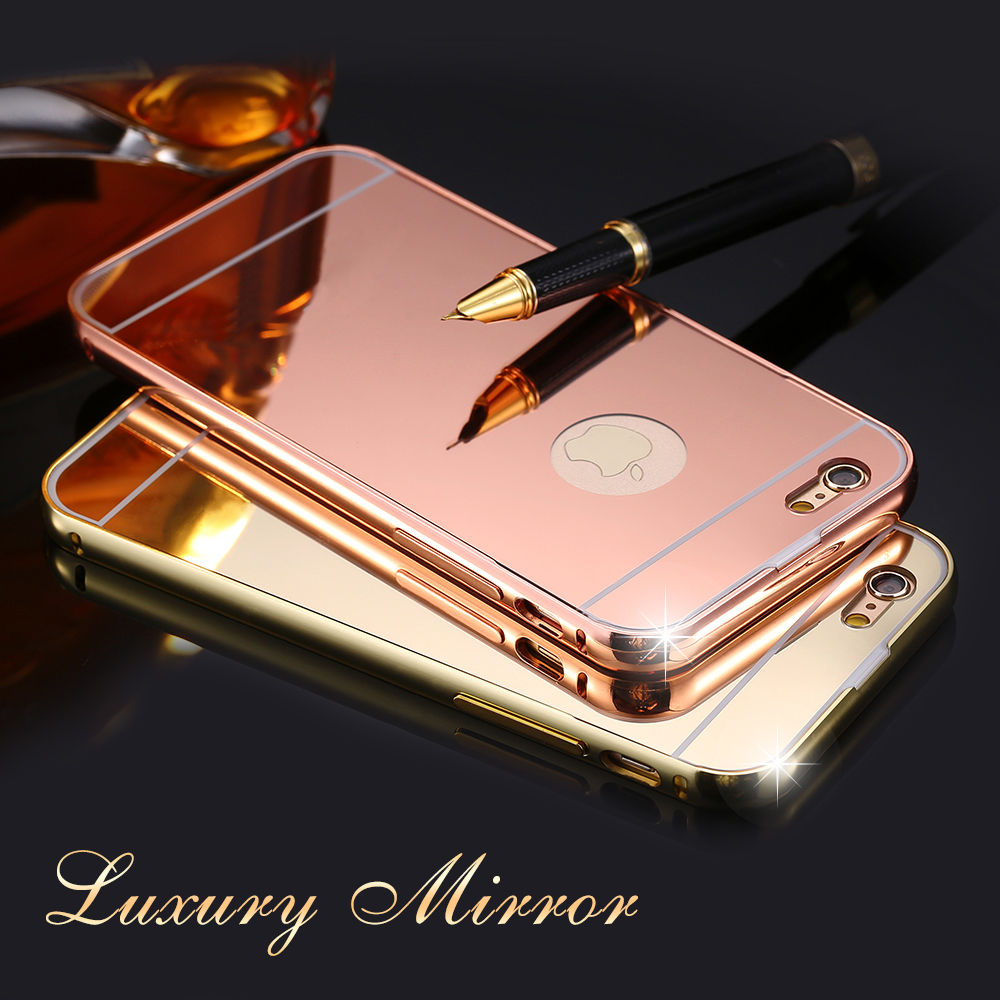 With LOGO! 6/6s Luxury Mirror Aluminum Electroplating Metal Frame Ultra Slim Acrylic Back Cover For Apple Iphone 6 6s 4.7 Inch