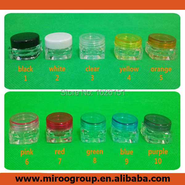 Free Shipping 100pcs 3g plastic cosmetic container cream jar cosmetic packaging sample jar 3g with colorful