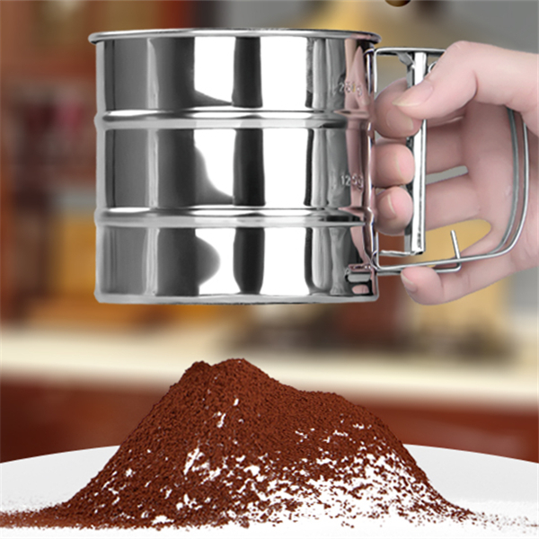 Newest Stainless Steel Mesh Flour Sifter Mechanical Baking Icing Sugar Shaker Sieve Tool Cup Shape