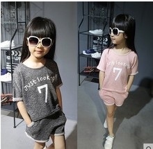 Casual Sport Suit Children Girl Letter Print Loose Tshirt And Shorts Leisure Clothing 2 Pcs Set Kids Tracksuit Girl Summer 2016
