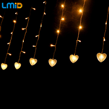 Holiday Lighting 4Mx0.6M Fairy LED Curtain String Heart Romantic Wedding Decoration Lights 220V Garlands Christmas Light Outdoor