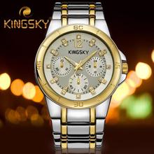 De lujo de negocios oficina mujeres de pulsera con KINGSKY Logo dos tonos fresco ocasional de moda de oro del reloj de cuarzo mujeres reloj