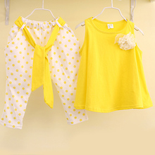 Summer style children flower female vest polka dot girl shirts Bowknot harem pants twinset Children s