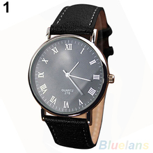 Men s Roman Numerals Faux Leather Band Quartz Analog Business Wrist Watch 2MPW 4AVQ