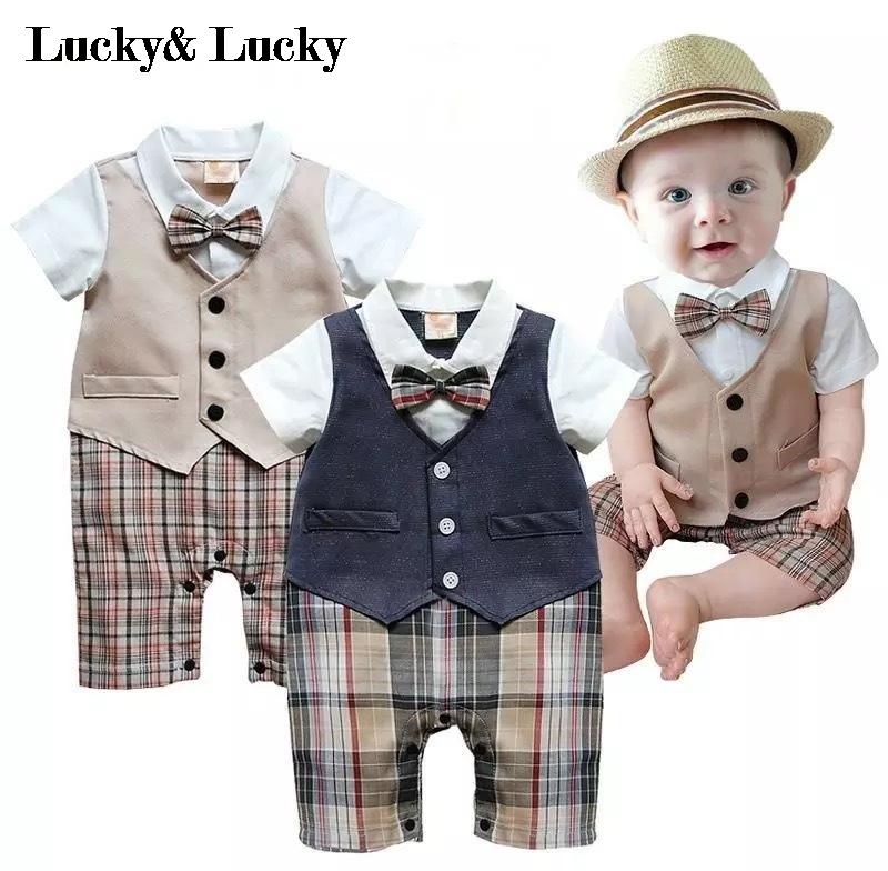 gentleman baby new style short sleeve wedding and party baby boys clothes cut rompers new born