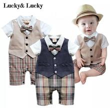 gentleman baby new style short sleeve wedding and party baby boys clothes cut rompers new born clothes