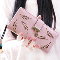 Carteras Mujer Women Wallet Hollow Leaves Leather Clutch Wallet Female Case Phone Femininas Money Bag Purse