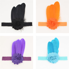 Cute Toddlers Kids headband Baby girl Flowers Feather Hairband feather headdress Lovely floral Stock 12 color headwear