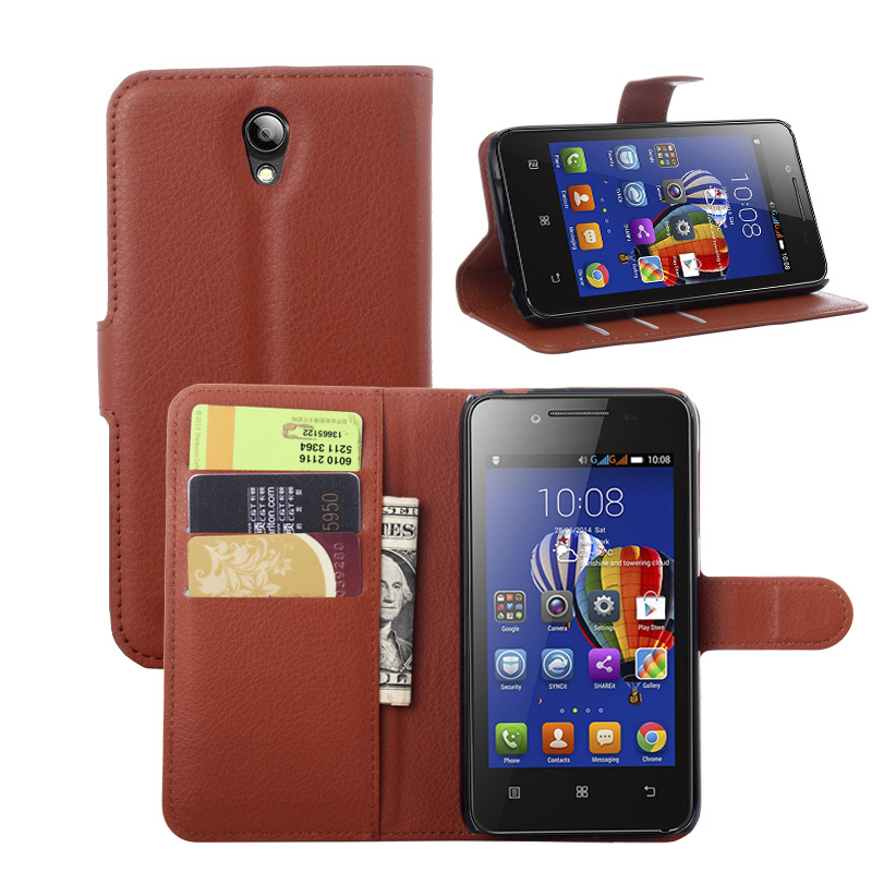 NEW hot 10pcs luxury leather Litchi grain Noble concise Flip Stand wallet cover case for Lenovo A319