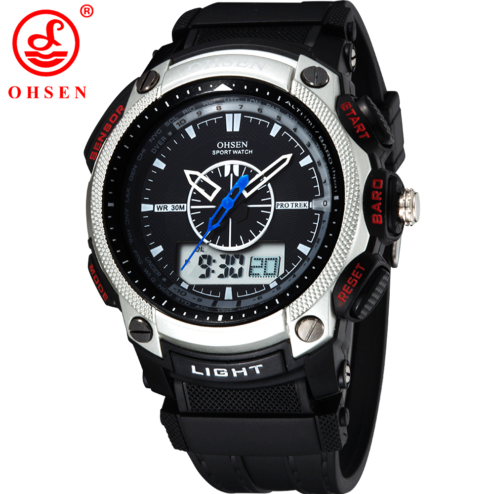 OHSEN Analog Relogio Digital Military Alarm Date Stopwatch White Silicone Strap Wristwatch Quartz Watch Casual Men Sport Watches