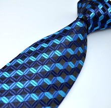 NT0025 Blue Black Plaid Fashion Jacquard Woven Classic Silk Polyester Man s Business Wedding Luxury Fashion