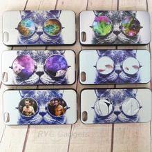 2015 Retail New Brand Cute Animal Cat With Glasses Custom Printed Hard Plastic phone case Cover for iphone 5c