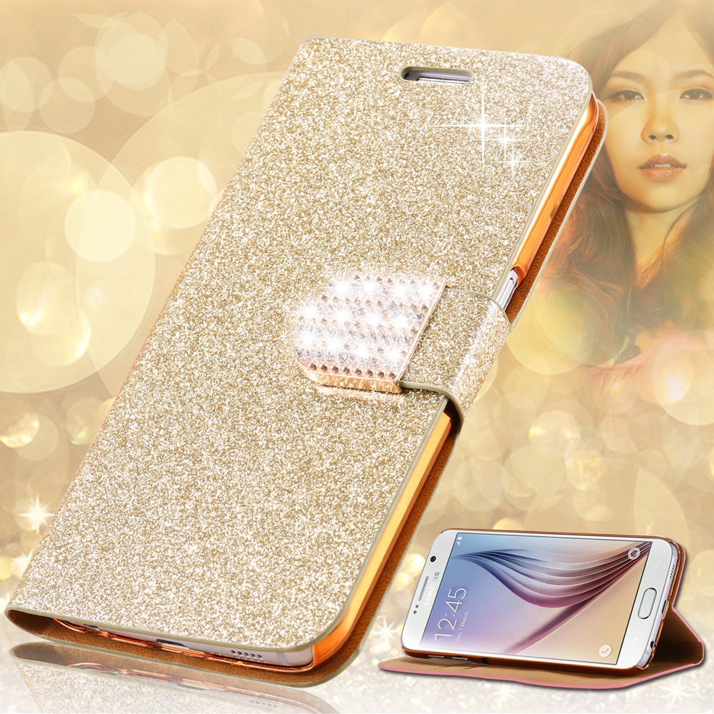Fashion Glitter Bling Diamond Flip Leather Case For Samsung Galaxy S6 G9200 S6 Edge G9250 S6