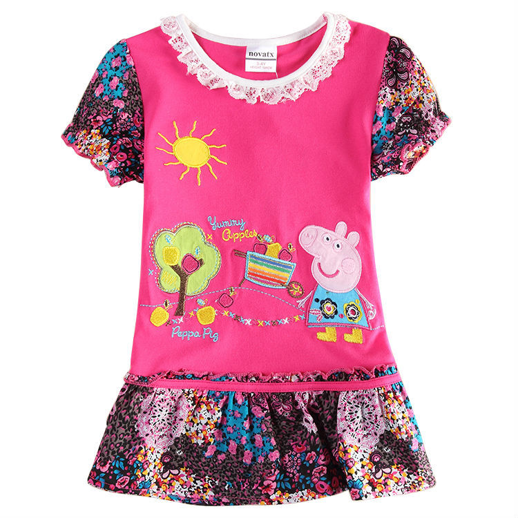 Girl tutu dress children summer floral dress clothing for girls kids princess embroidery cartoon pig dress for girls H6365